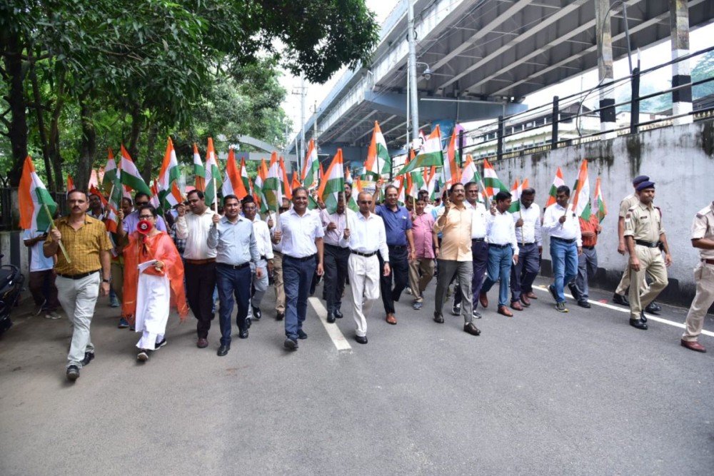 Employees of the NFR Personnel Department/Construction Organisation take part in a Tiranga Yatra on August 12 as part of the celebrations for India’s Independence Day on August 15. (Image Courtesy: CPRO NFR)